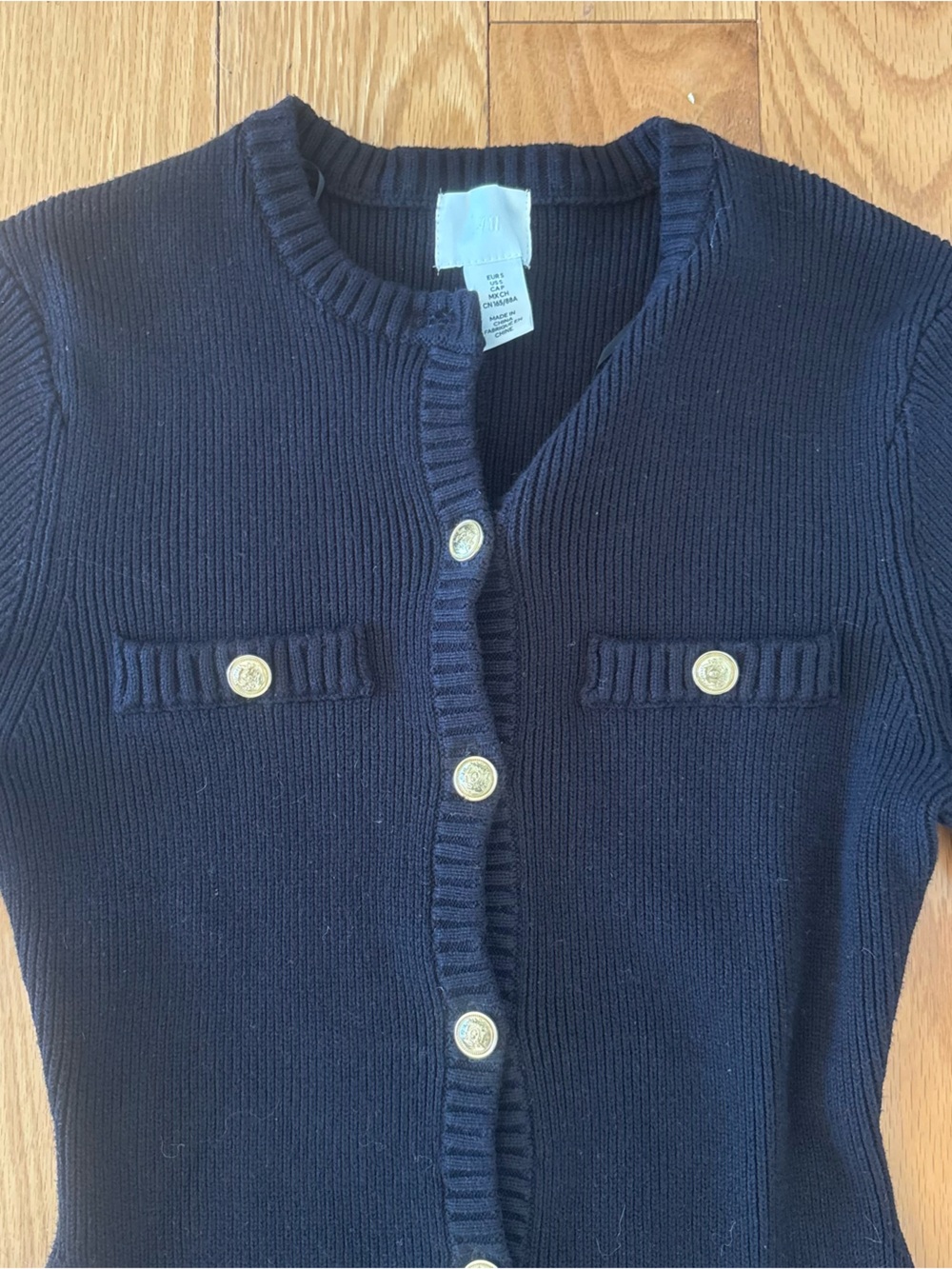 H&M black Ribbed Short-Sleeve Button-Front Mini Dress - Picture 5 of 6